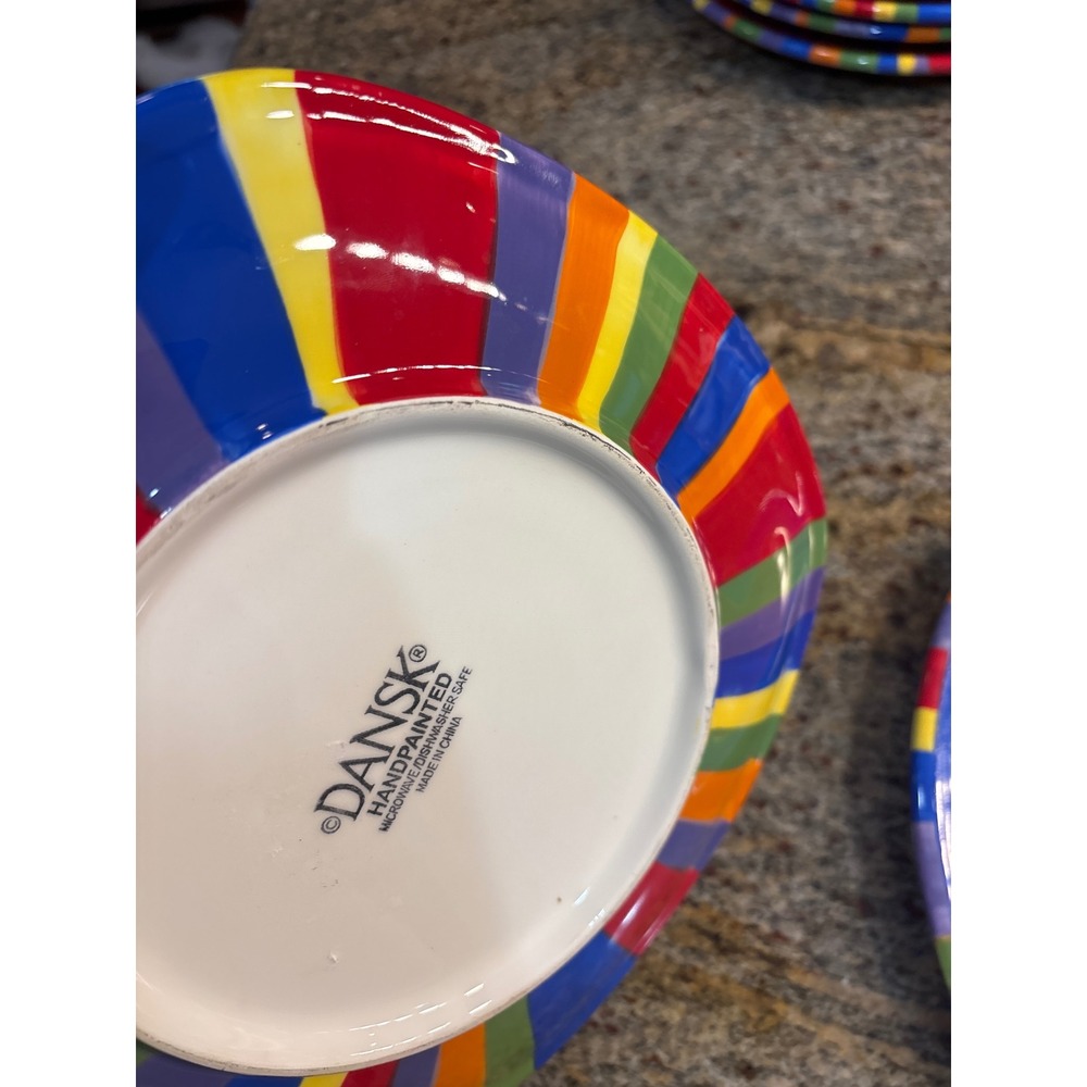 Dansk Caribe Antigua Striped Plates Ceramic Dinnerware Set Plates and Bowl 7pc - Picture 5 of 8